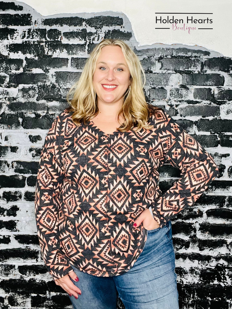 Charcoal Multi Chic Pattern Play Top - Holden Hearts