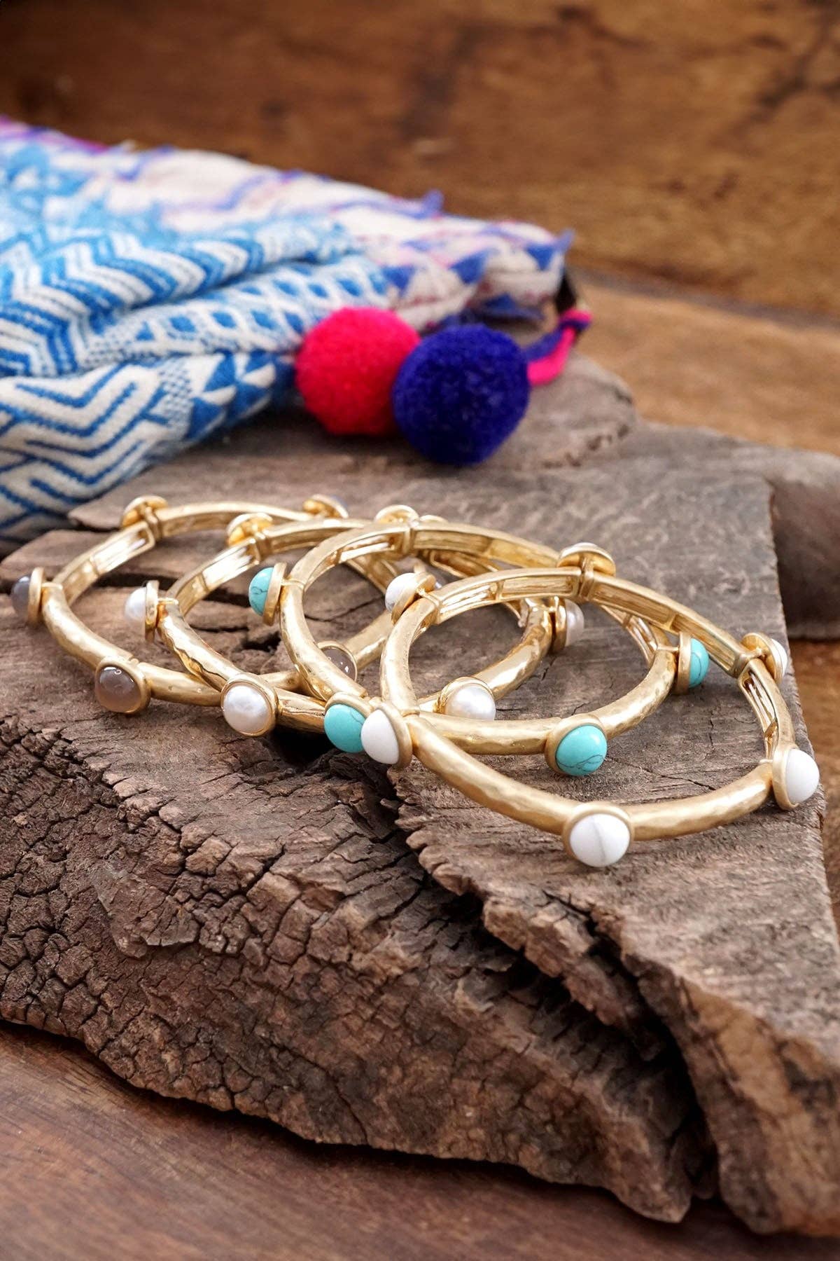 Jeweled Golden Bangle with semi precious stone dots - Holden Hearts