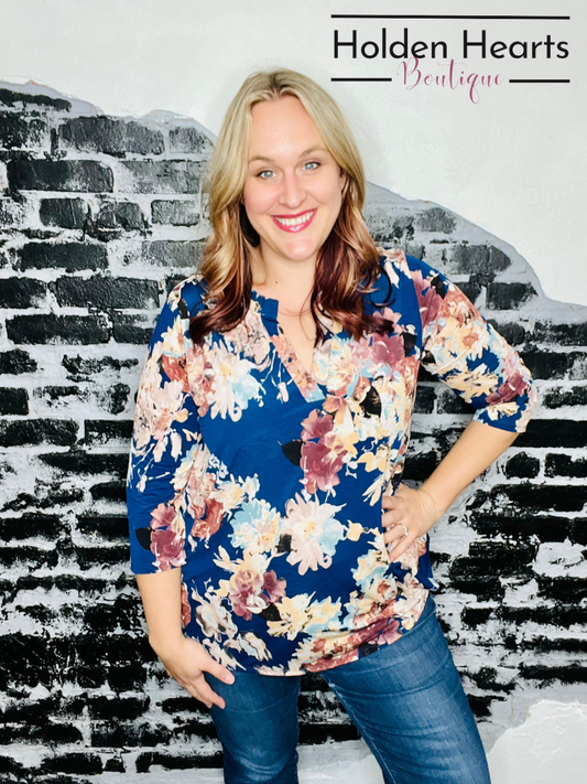 Navy Floral Gabby Blouse