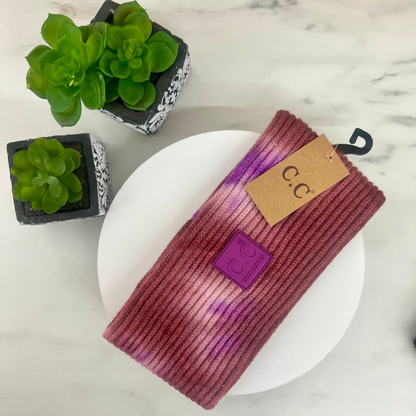 Tie Dye Fashion Headband with Rubber Patch - Women's