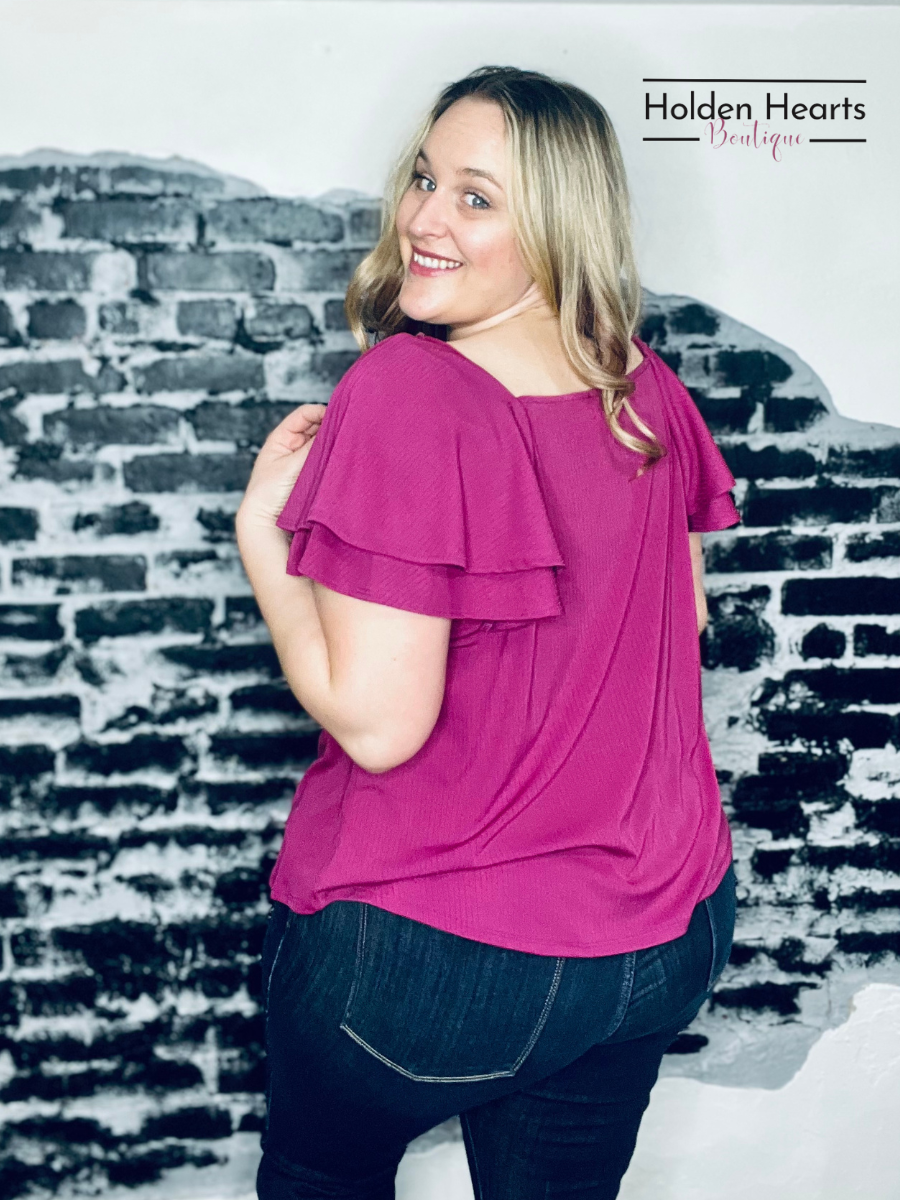 Flirty Fun Square Neck Top in Berry