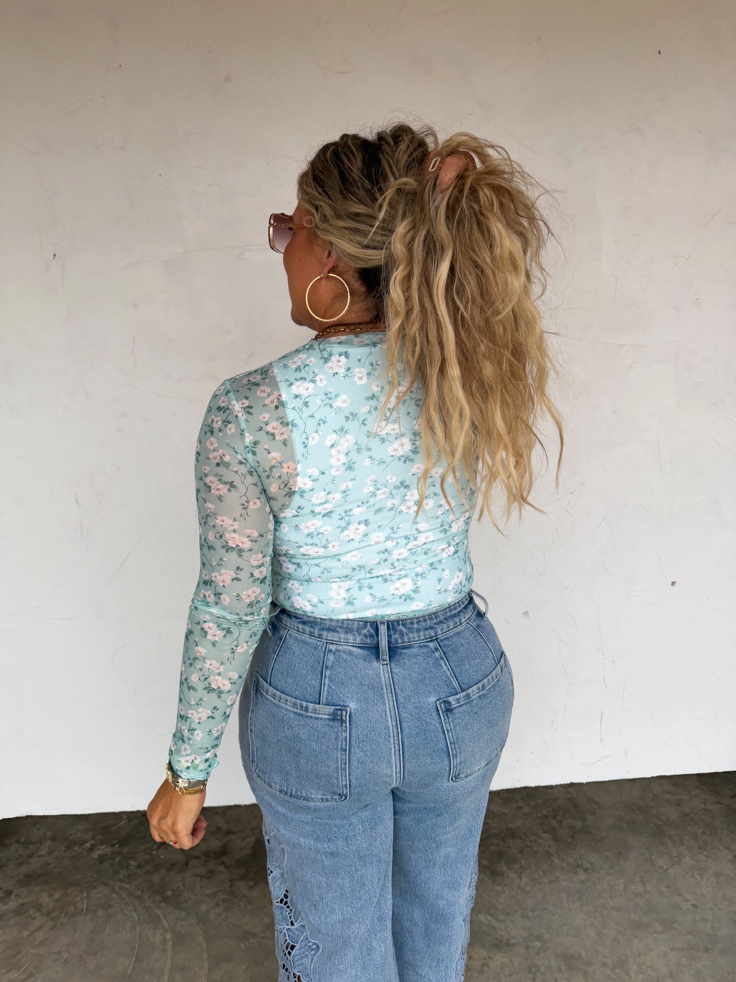 Teal Spring Mesh Top