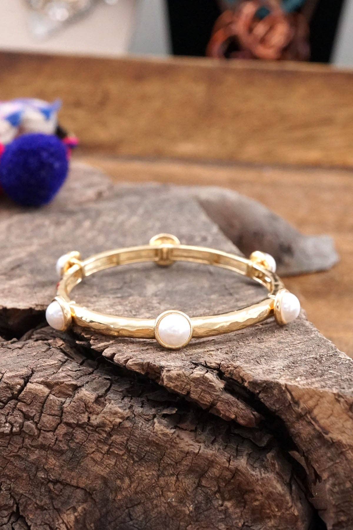Jeweled Golden Bangle with semi precious stone dots - Holden Hearts