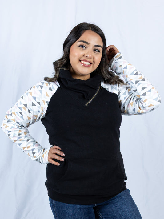 Zoey ZipCowl - Black and Geometric