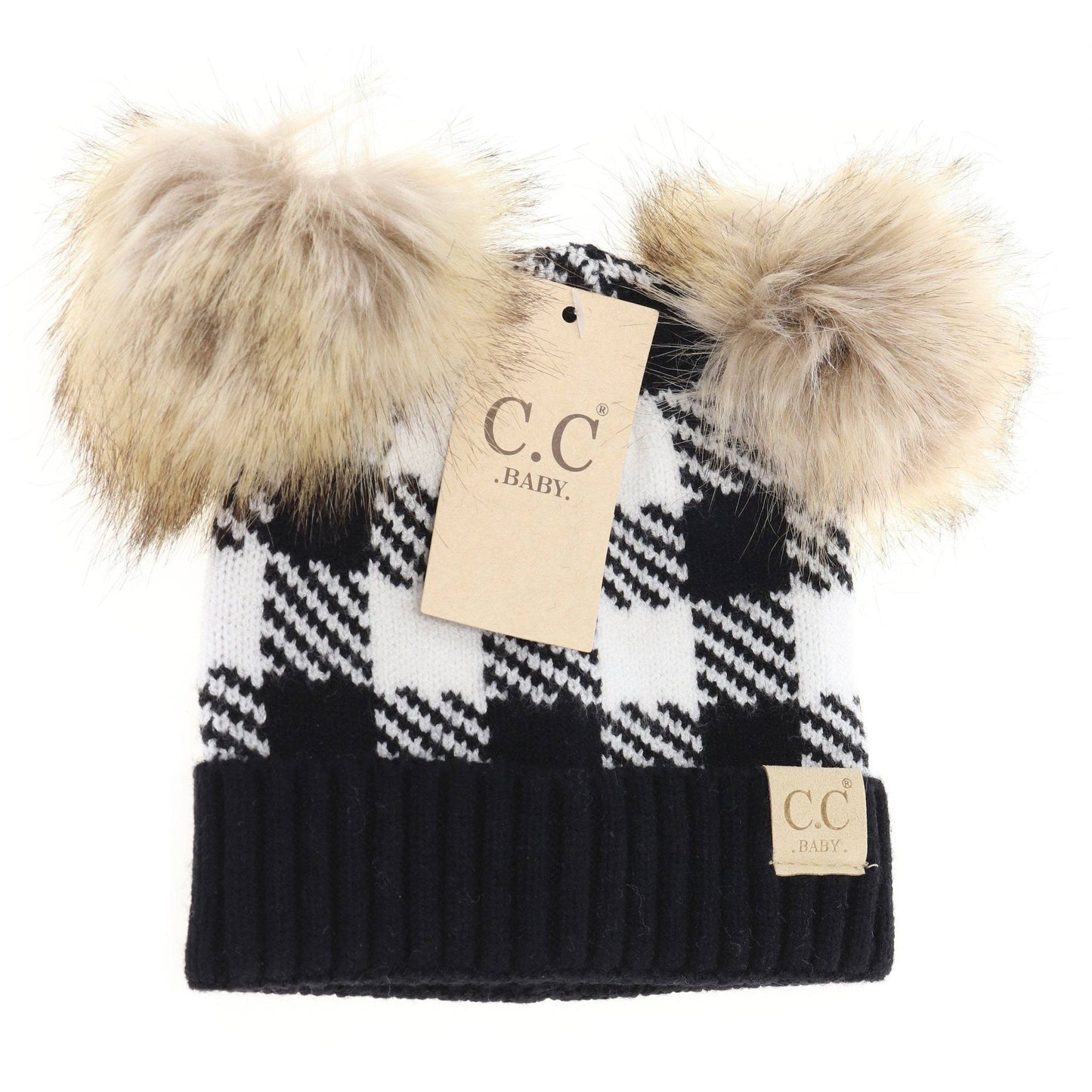 C.C BABY Buffalo Check Double Pom Newborn Hat