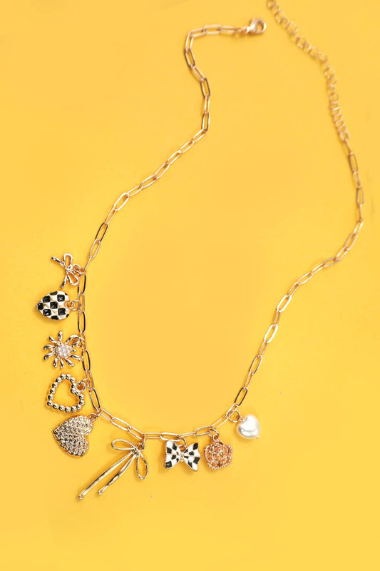 CHARM NECKLACE-BOW CHECKER HEART FLORAL | 80N91685