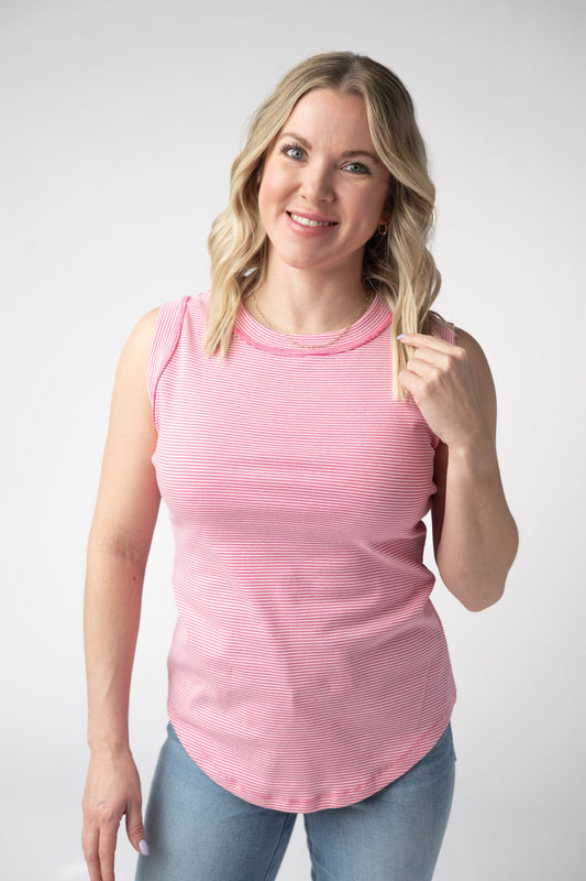 IN STOCK Morgan Micro Striped Tank - Pink