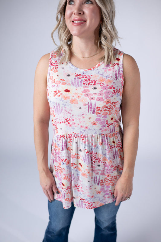 IN STOCK Renee Ruffle Tank Top - Coral Sunset Floral FINAL SALE