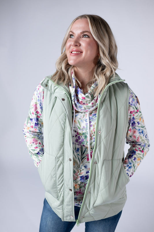 IN STOCK Remy Zip Up Vest - Sage FINAL SALE