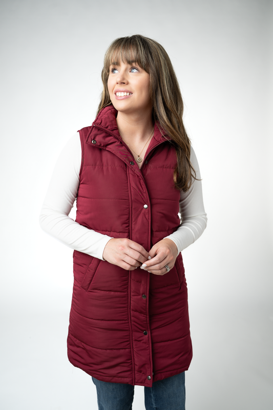IN STOCK Harlow Long Vest - Burgundy