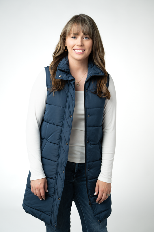 IN STOCK Harlow Long Vest - Navy FINAL SALE