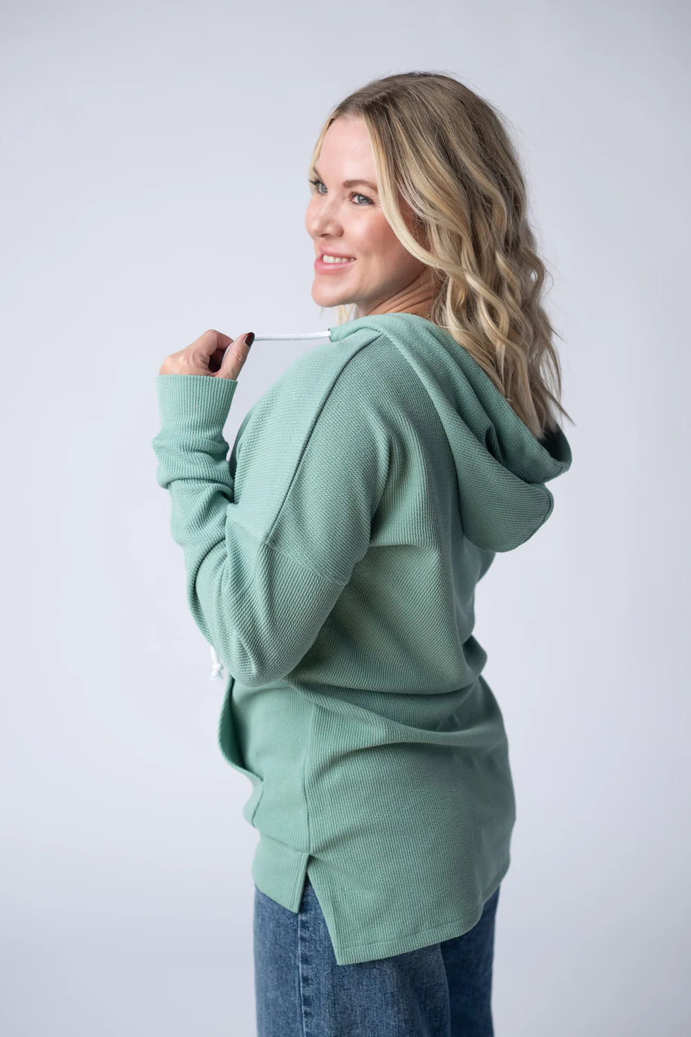 *Kelsey Ribbed Hoodie-Sage*