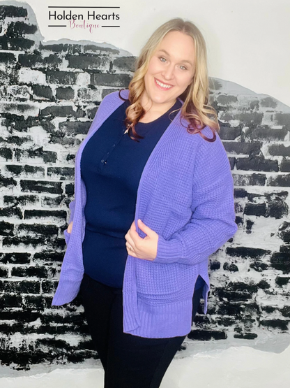 Around The Clock Waffle Cardigan in Lavender