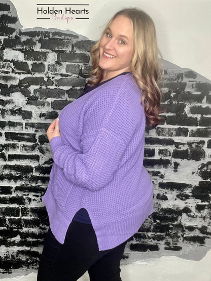 Around The Clock Waffle Cardigan in Lavender