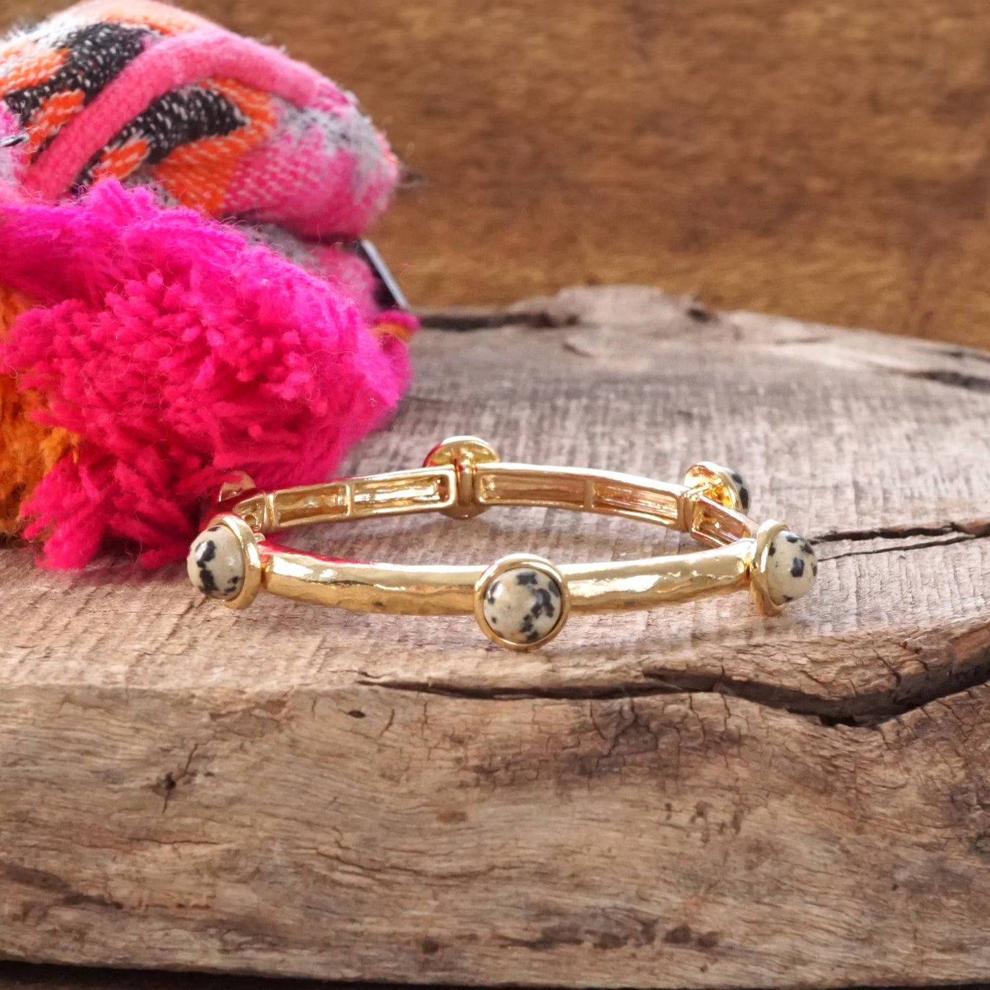 Jeweled Golden Bangle with semi precious stone dots - Holden Hearts