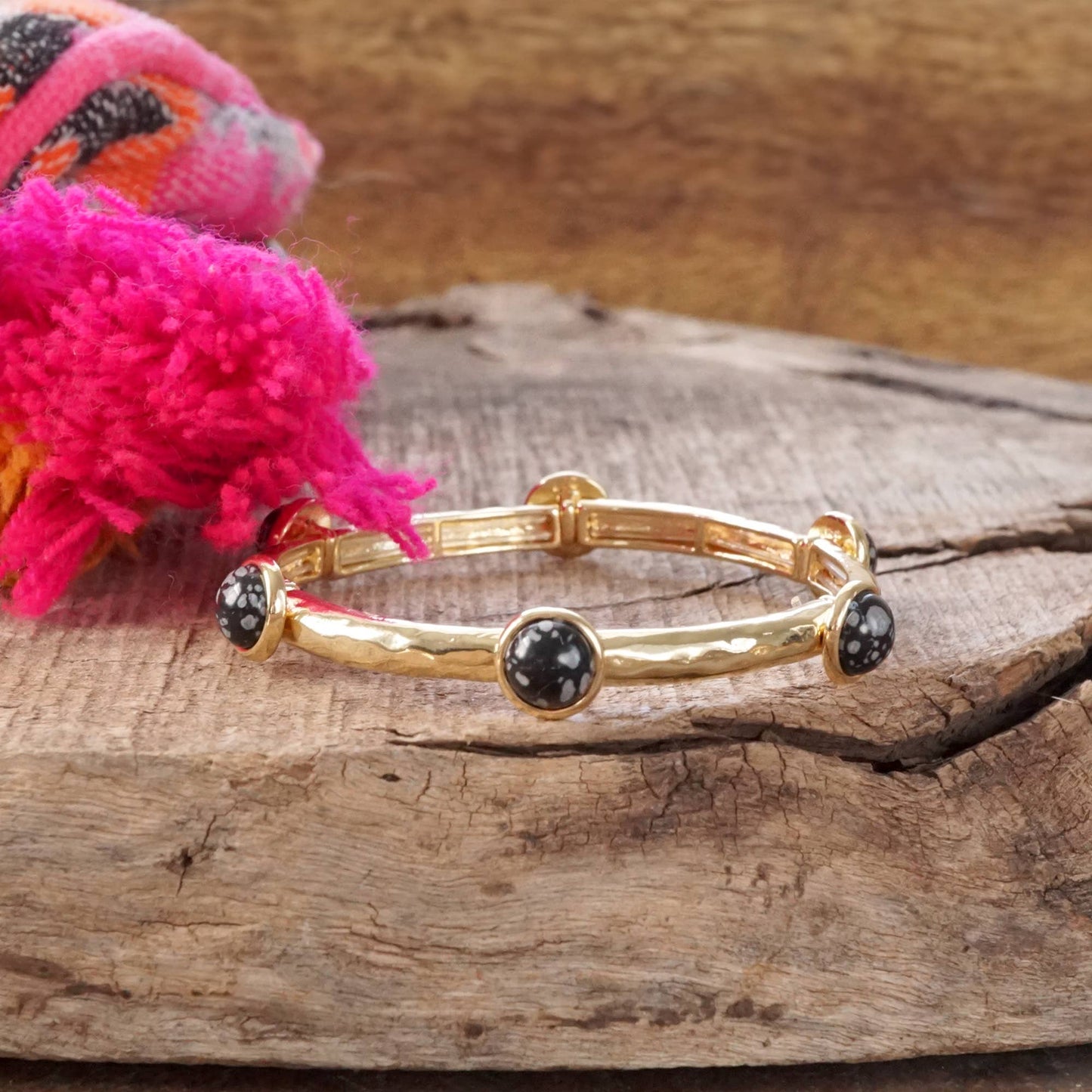 Jeweled Golden Bangle with semi precious stone dots - Holden Hearts