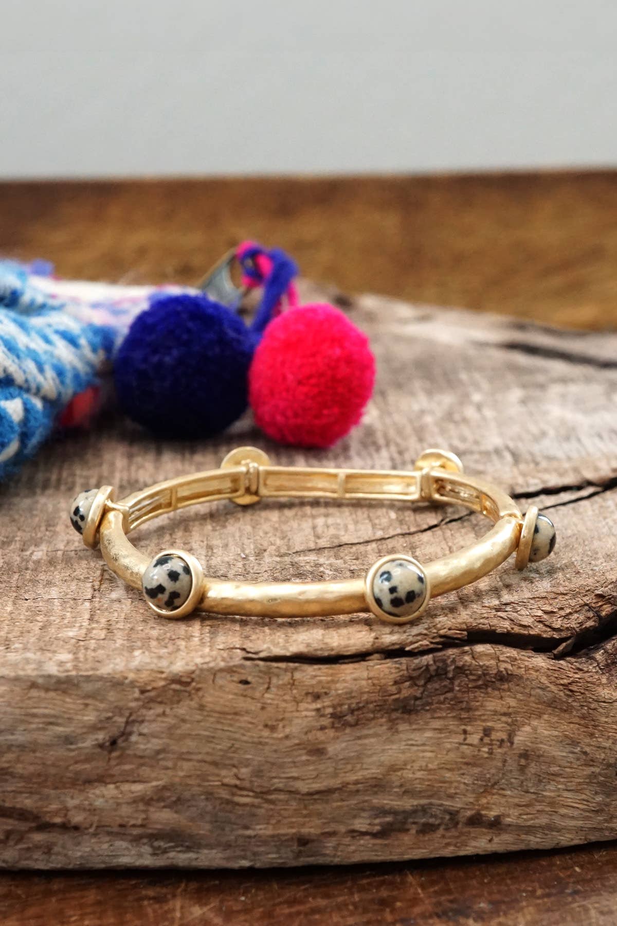 Jeweled Golden Bangle with semi precious stone dots - Holden Hearts