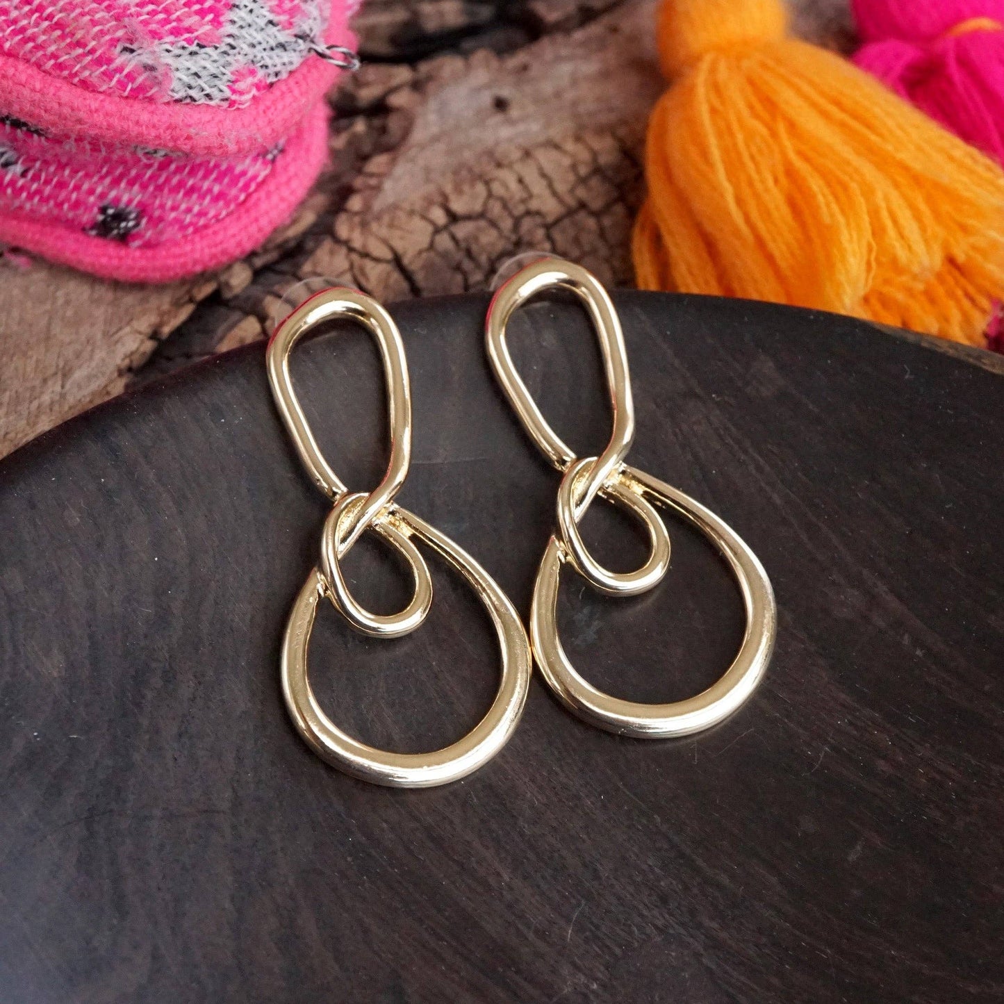Statement Tangled Looped Long Wire Earrings - Gold Tone - Holden Hearts