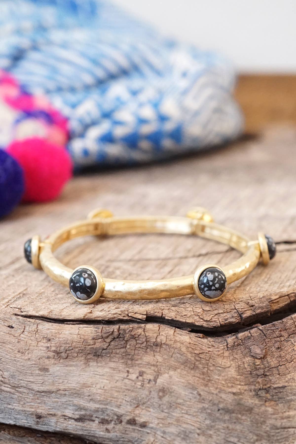 Jeweled Golden Bangle with semi precious stone dots - Holden Hearts