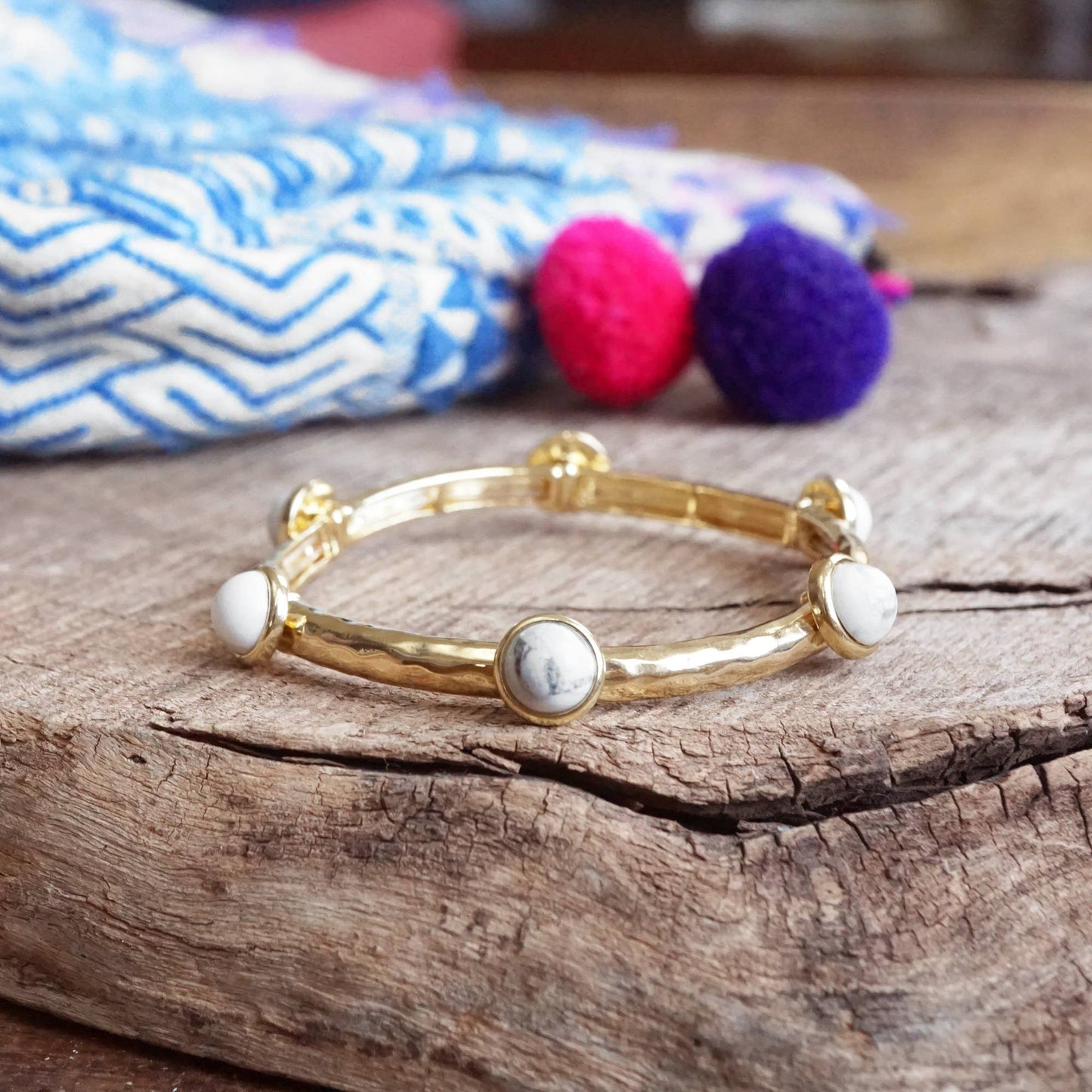 Jeweled Golden Bangle with semi precious stone dots - Holden Hearts