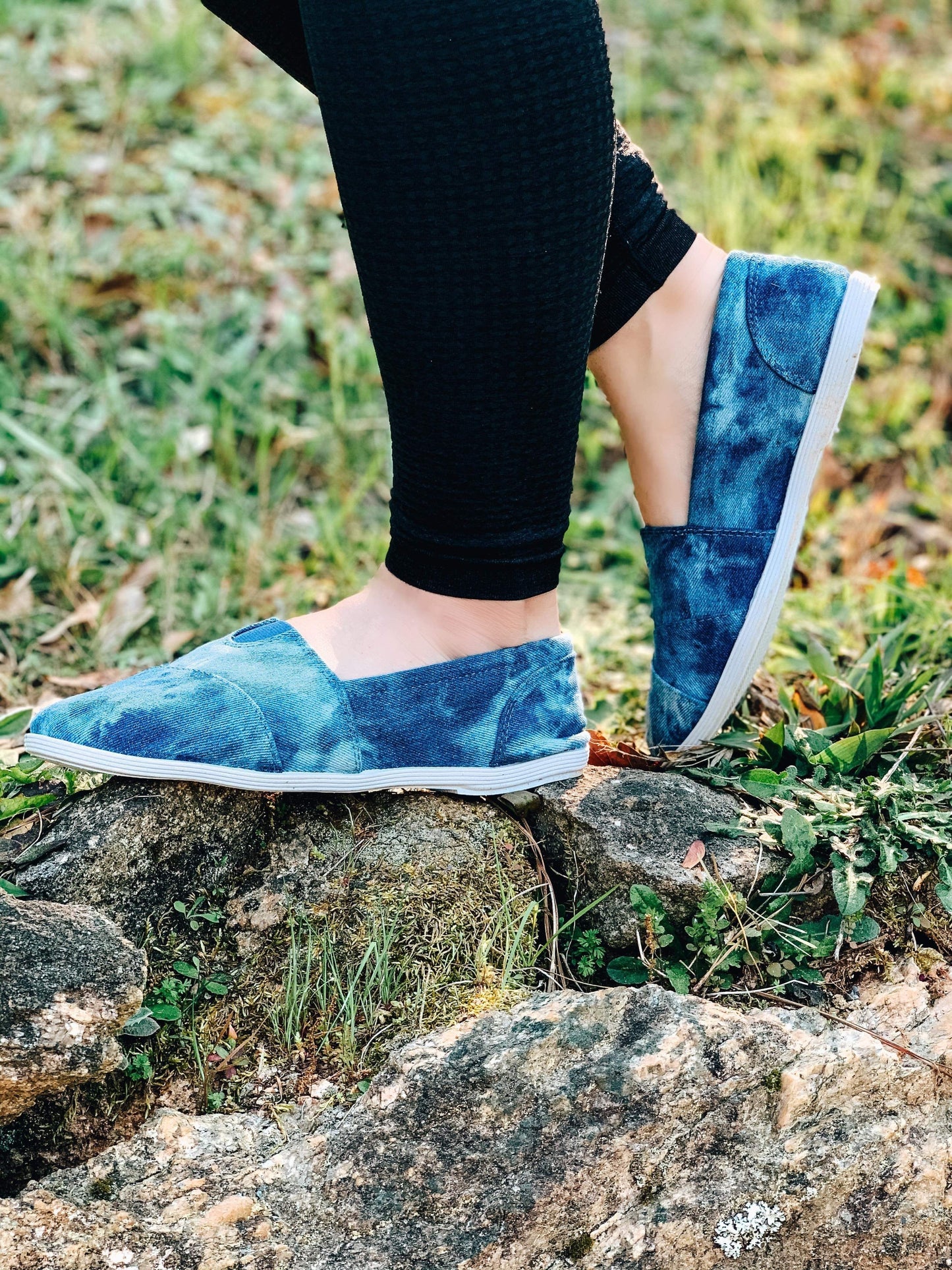 Wide Open Spaces Blue Tie-Dye Slip Ons - Holden Hearts