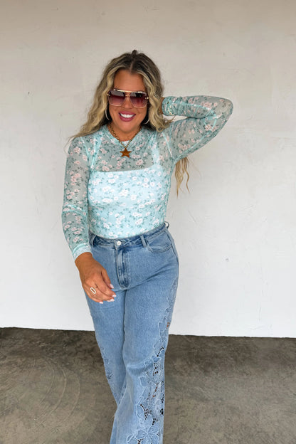 Teal Spring Mesh Top