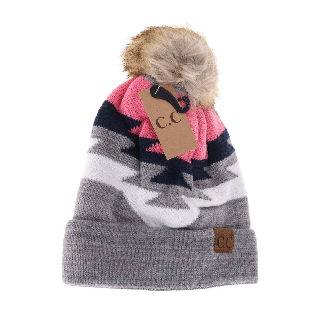 Aztec Natural Faux Fur Pom C.C Beanie YJ1000 - Holden Hearts