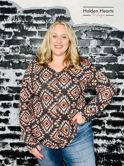 Charcoal Multi Chic Pattern Play Top - Holden Hearts