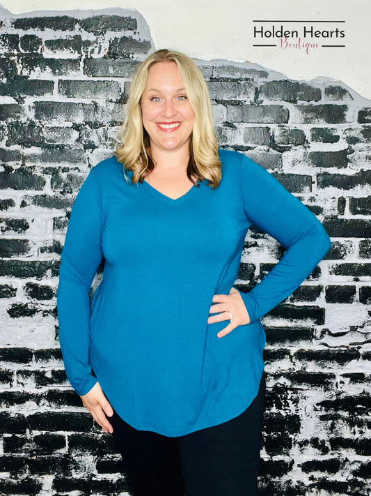 Teal Classic Beauty Long Sleeve Top - Holden Hearts