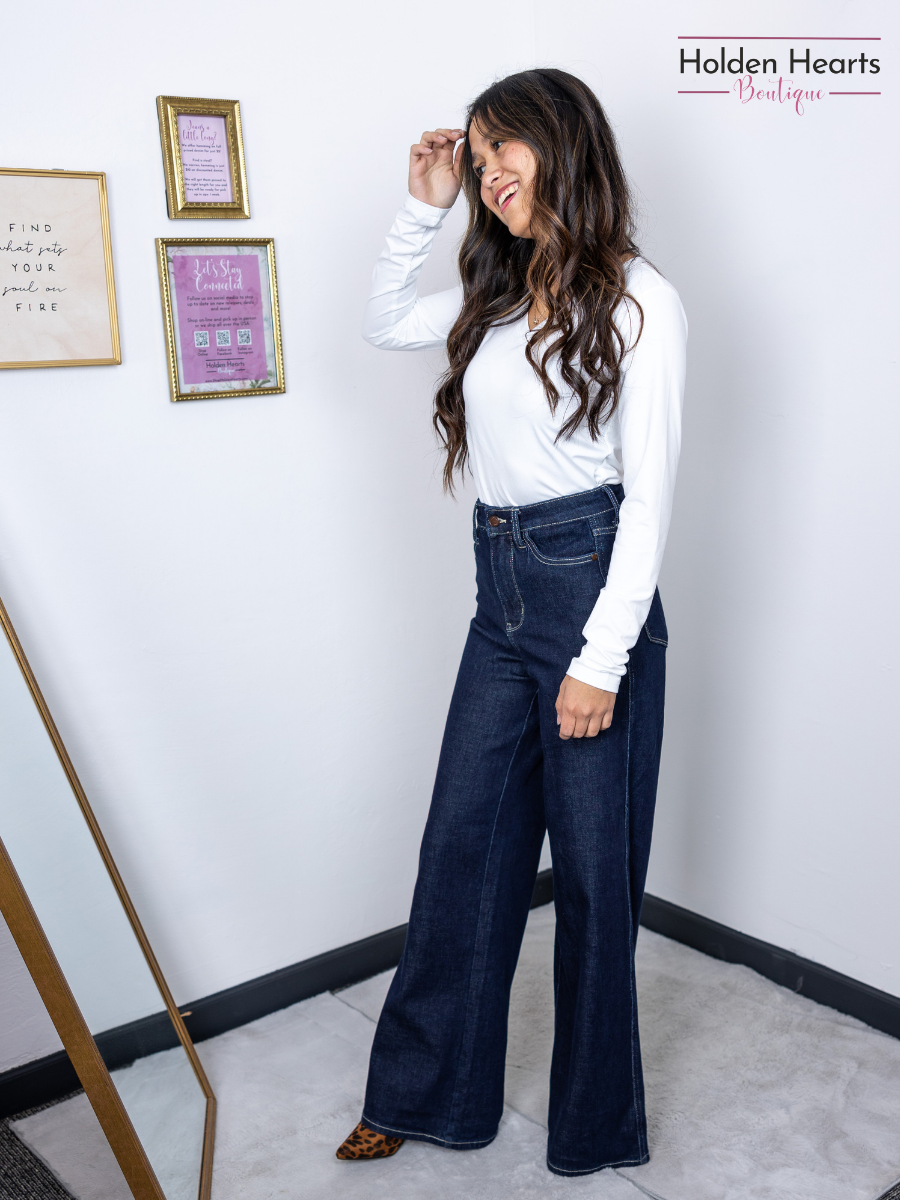 Return to Fun Tummy Control Wide Leg Denim - Holden Hearts