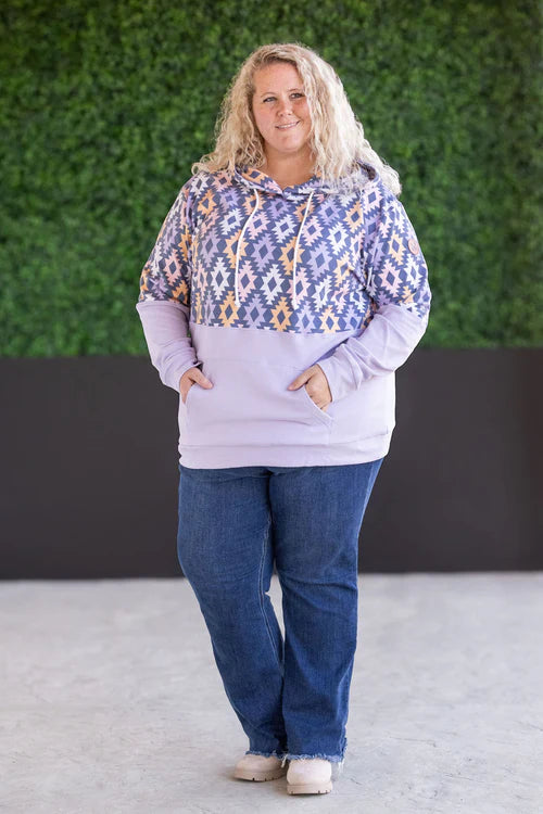 Hailey Pullover Hoodie - Lavender and Dark Geometric