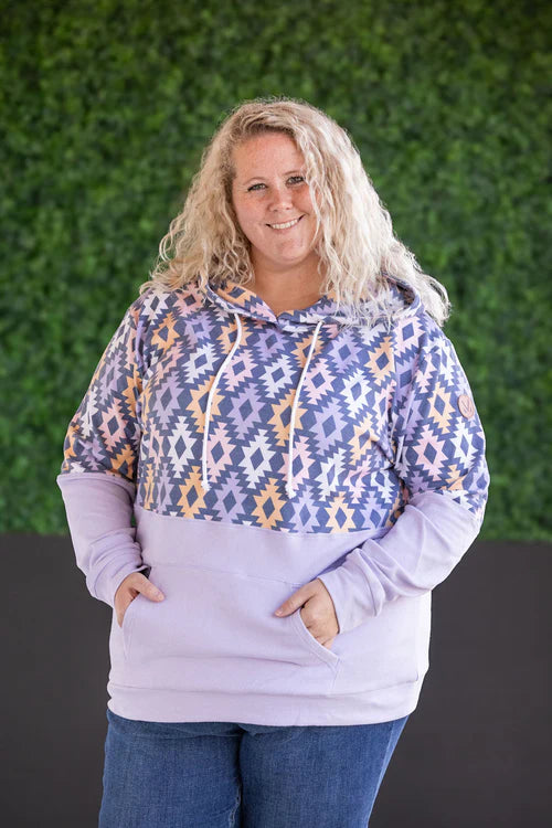 Hailey Pullover Hoodie - Lavender and Dark Geometric
