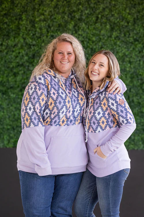 Hailey Pullover Hoodie - Lavender and Dark Geometric
