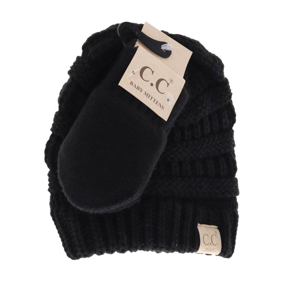 C.C BABY Solid Beanie with Mittens - Knit Hat  BabySet1