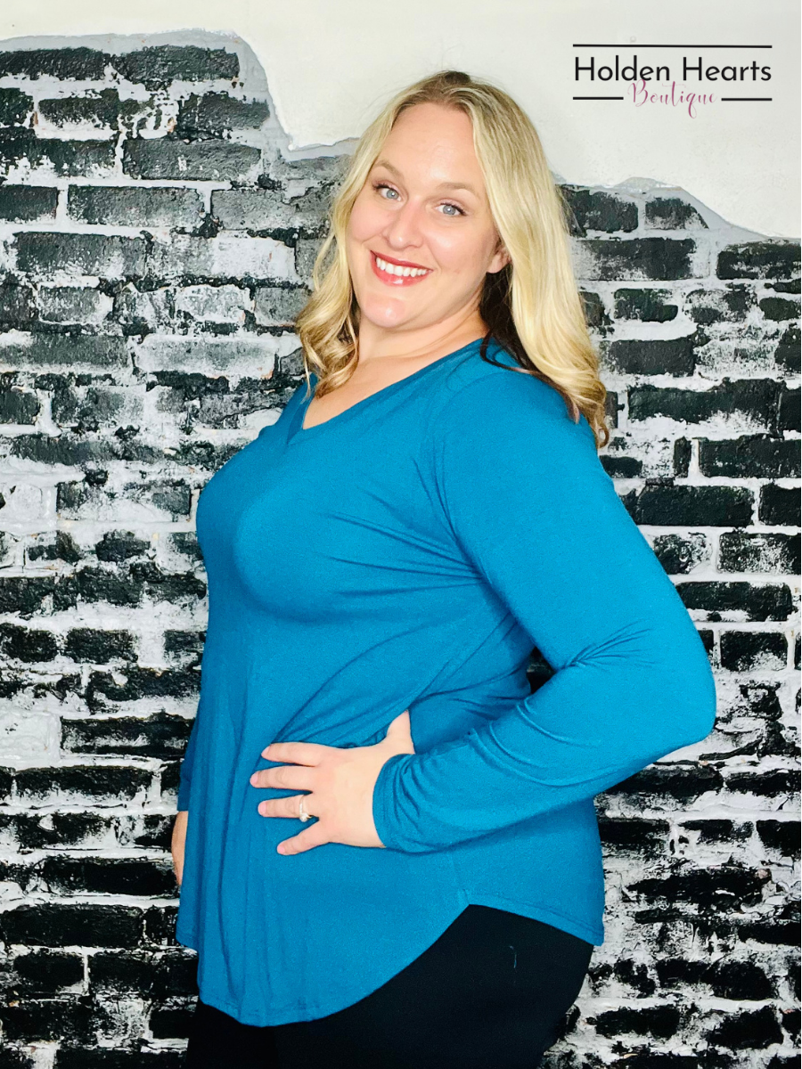 Teal Classic Beauty Long Sleeve Top - Holden Hearts