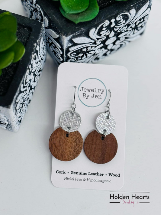 Round Wood & Silver Earrings - Holden Hearts