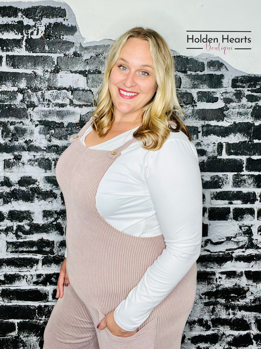 Cocoa Ribbed Overalls - Holden Hearts