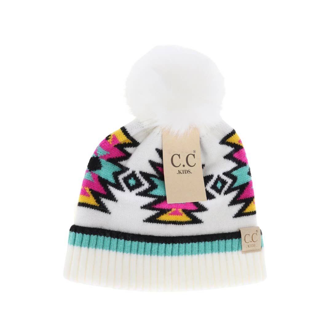 Kids' Southwestern C.C Beanie with Faux Fur Pom - Holden Hearts