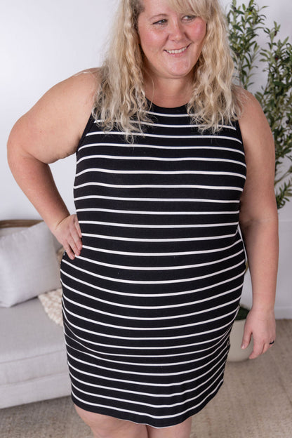 IN STOCK Mariah Ribbed Dress - Black Stripes FINAL SALE