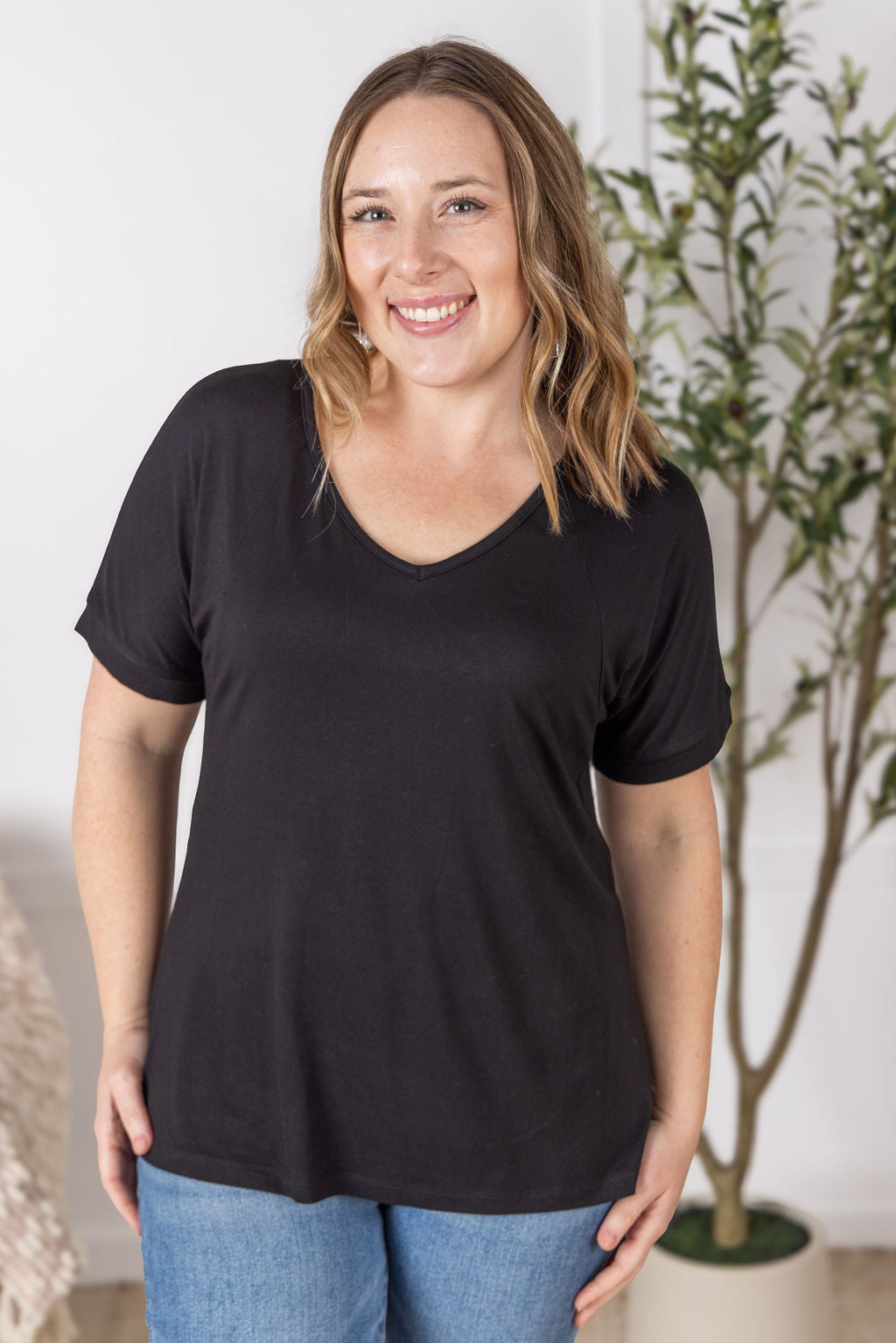 IN STOCK Bamboo V Neck Tee - Black FINAL SALE