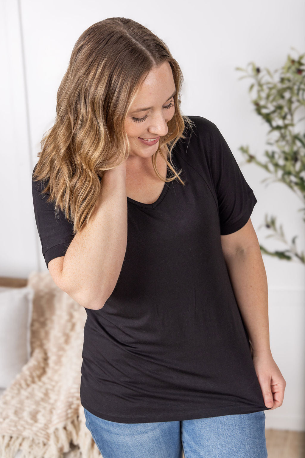 IN STOCK Bamboo V Neck Tee - Black FINAL SALE
