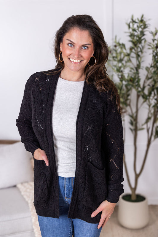 IN STOCK Open Knit Cardigan - Black