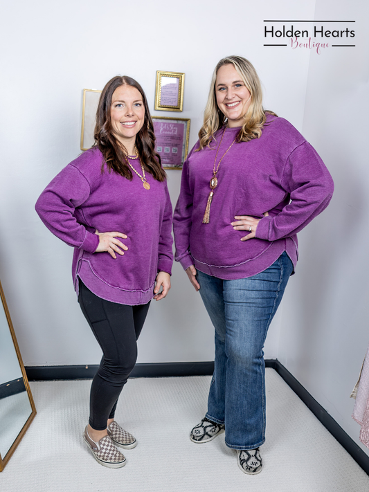 Purple Vintage Wash Pullover - Holden Hearts