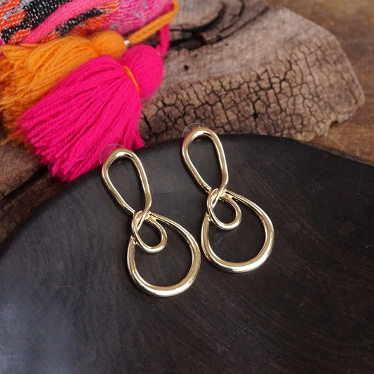 Statement Tangled Looped Long Wire Earrings - Gold Tone - Holden Hearts