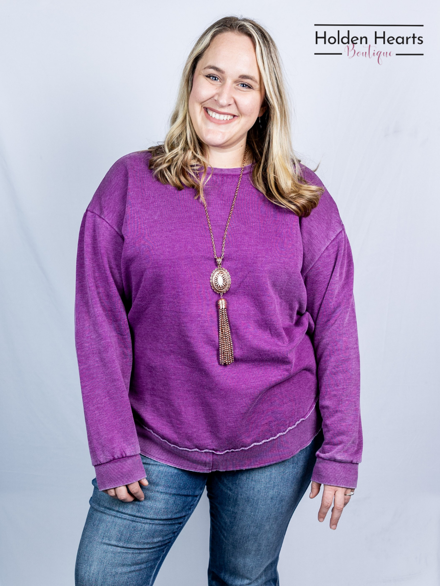 Purple Vintage Wash Pullover - Holden Hearts