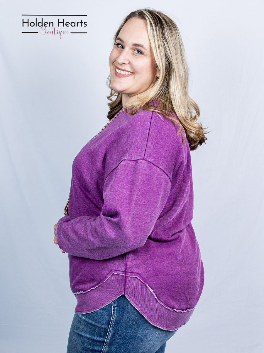 Purple Vintage Wash Pullover - Holden Hearts