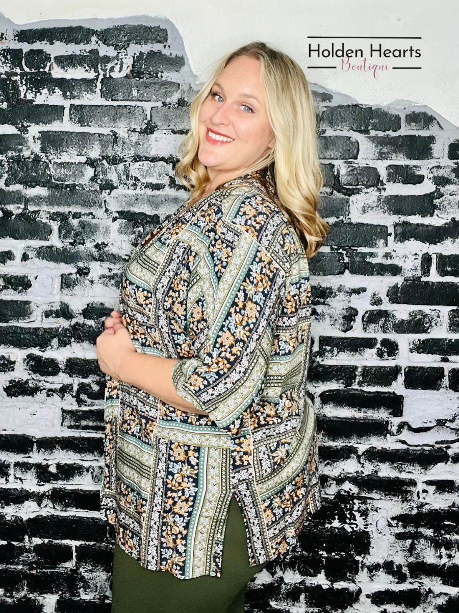 Navy Olive Multi Kimono - Holden Hearts