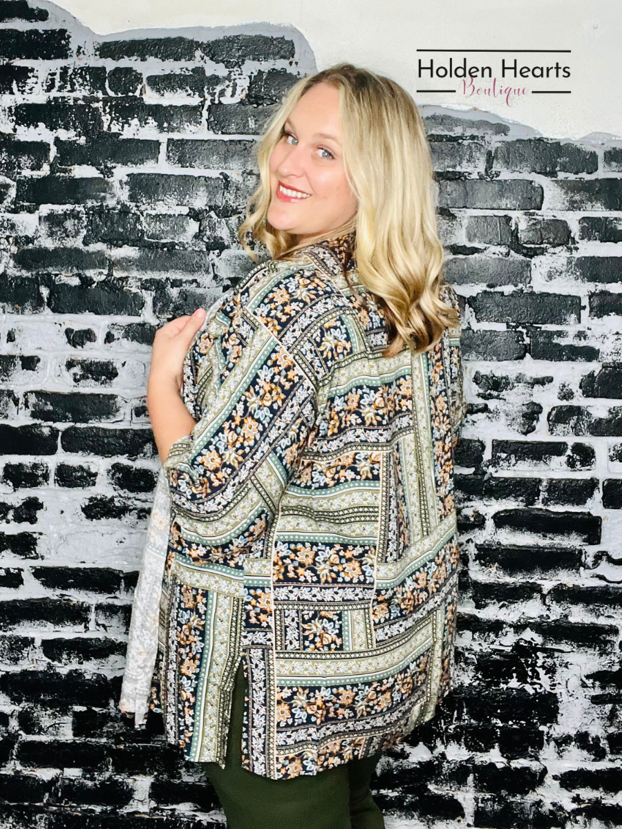Navy Olive Multi Kimono - Holden Hearts