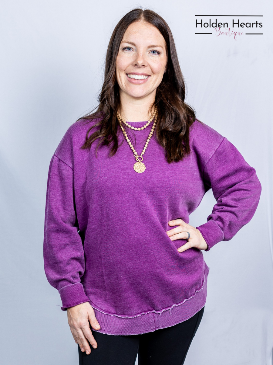 Purple Vintage Wash Pullover - Holden Hearts