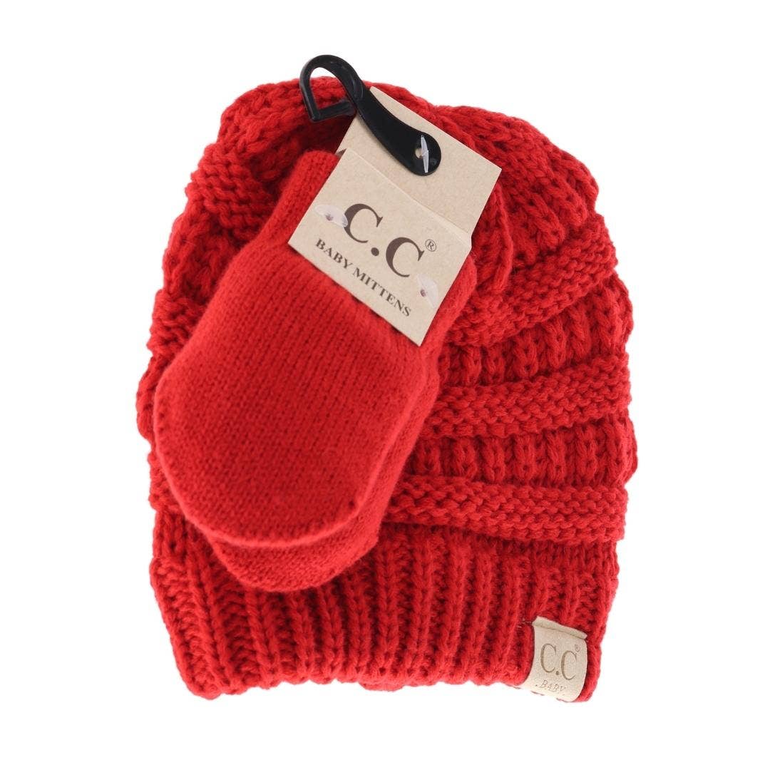 C.C BABY Solid Beanie with Mittens - Knit Hat  BabySet1